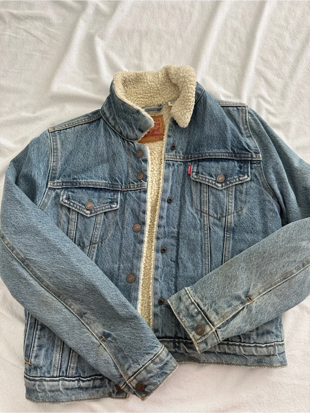Levi's Blue Denim Sherpa Jacket with Cream Lining